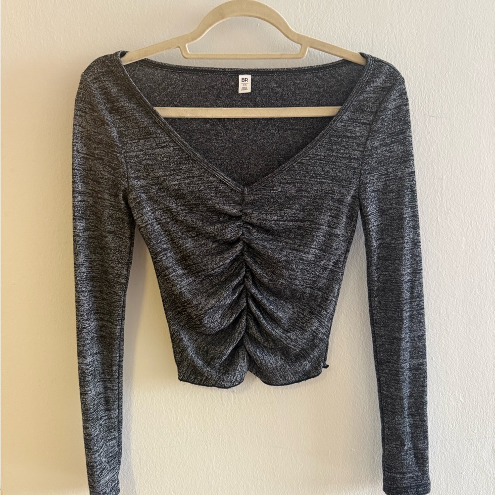 Women's Gray Ruched Long Sleeve Top